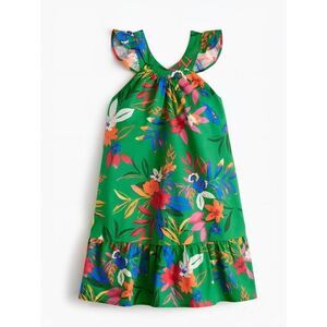 NWT Crewcuts J.Crew Girls Tropical Ruffle Dress Sz14 Clover Green Floral Summer